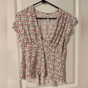 Cherry Print V-Neck Blouse